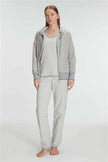 Anıl 11237 Kadın Pamuklu Uzun Kol Fermuarlı Swearshirt Sıfır Kol T-Shirt ve Pantolon Pijama Takımı