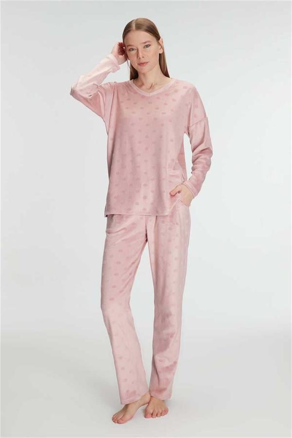 Anıl 11281 Kadın Uzun Kol V Yaka Sweat ve Pantolon Takım Pijama Takımı