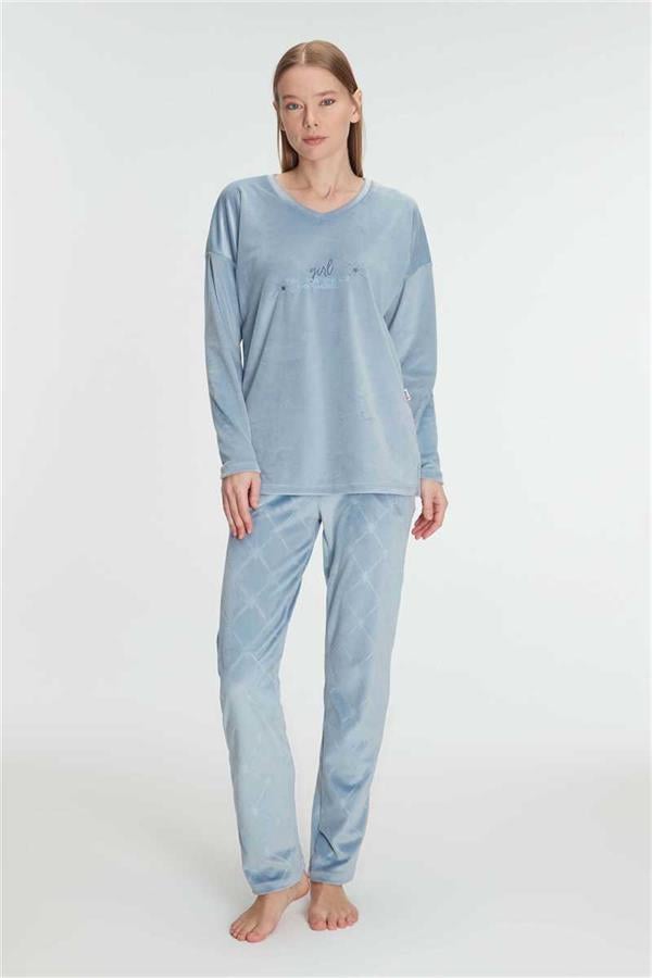 Anıl 11302 Kadın Uzun Kol V Yaka Sweat ve Pantolon Takım Pijama Takımı