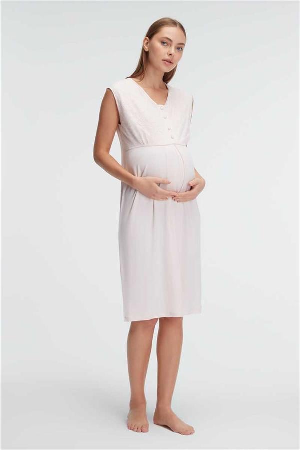 Anıl 11313 Kalın Askılı V Yaka Kadın Viskon DÜZ Yazlık Örme Normal Bel hamile gecelik Sabahlık