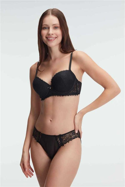Anıl 4838 Destekli Dolgulu Balenli Kaplı Dantel Detaylı Sütyen Slip İç Çamaşır Takımı