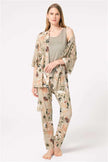 Anıl 5797 Kolsuz Sıfır Kol Bisiklet Yaka Viskon Çiçek Desenli Kışlık Örme Normal Bel Bağlamalı Dantel Detaylı Pijama Takımı Sabahlık