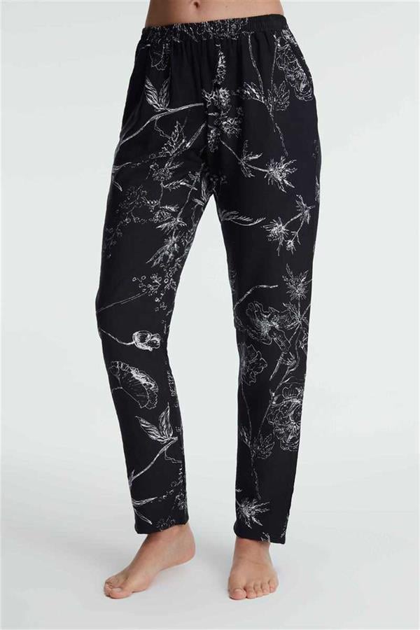 Anıl 9135 Günlük Ev Giyimi Kadın Viskon Çiçek Desenli Yazlık Örme Normal Bel Pijama Altı