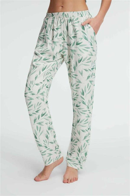 Anıl 9146 Günlük Ev Giyimi Kadın Viskon Çiçek Desenli Yazlık Örme Normal Bel Pijama Altı