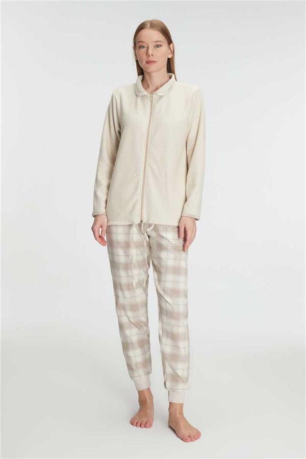 Anıl Kadın Fermuarlı Uzun Kollu Viskon & Pamuklu Pijama Takımı – Yumuşacık Dokulu, Ev Şıklığı 11210
