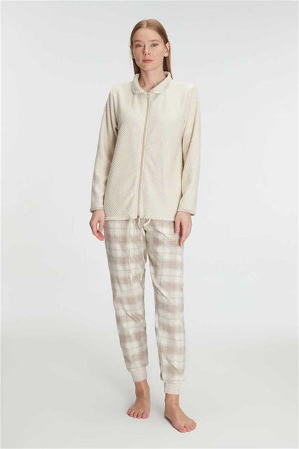 Anıl Kadın Fermuarlı Uzun Kollu Viskon & Pamuklu Pijama Takımı – Yumuşacık Dokulu, Ev Şıklığı 11210