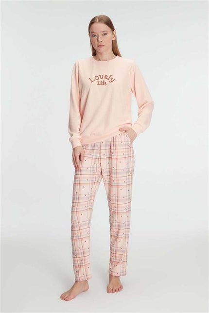 Anıl Kadın Pamuklu Kışlık Uzun Kollu Pijama Takımı Yumuşak Dokulu Ev Giyimi 11307