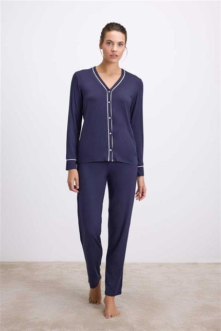 Anıl Kadın Uzun Kollu Düğmeli Tencel Pijama Takımı – Yumuşak, Nefes Alabilen Tasarım (11614)
