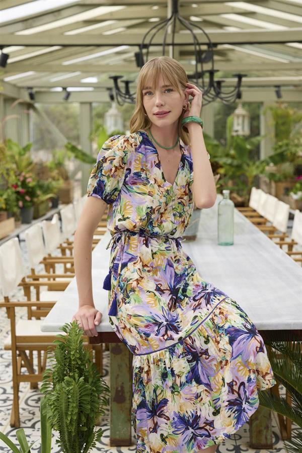 Arias Dolap %100 Viskon Çiçek ve Yaprak Desenli Elbise 