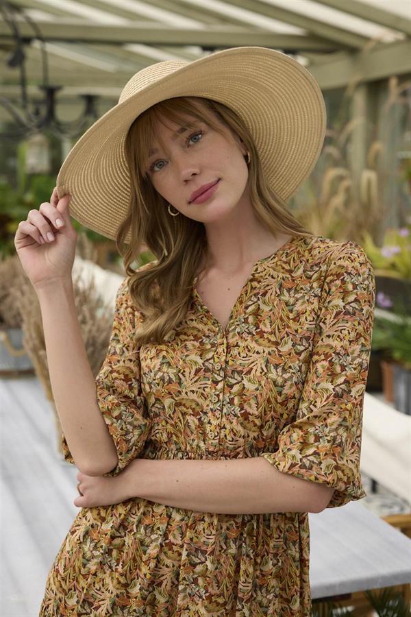 Arias Dolap %100 Viskon Çiçek ve Yaprak Desenli Kuşaklı Elbise