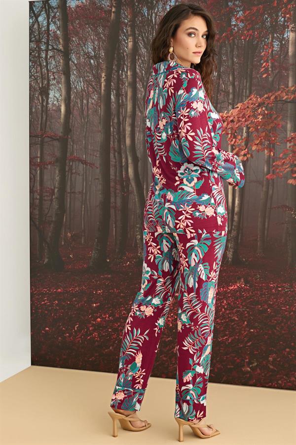 Arias Dolap Çiçek ve Yaprak Desenli Önü Düğmeli Pijama Takımı