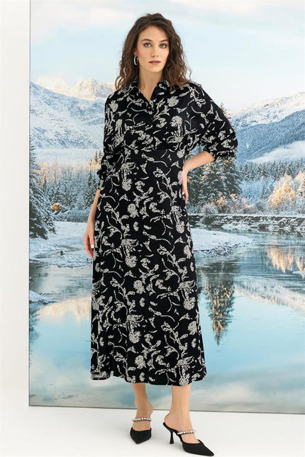 Arias Klozet %100 Viskon Desenli Truvakar Kollu Saten Elbise