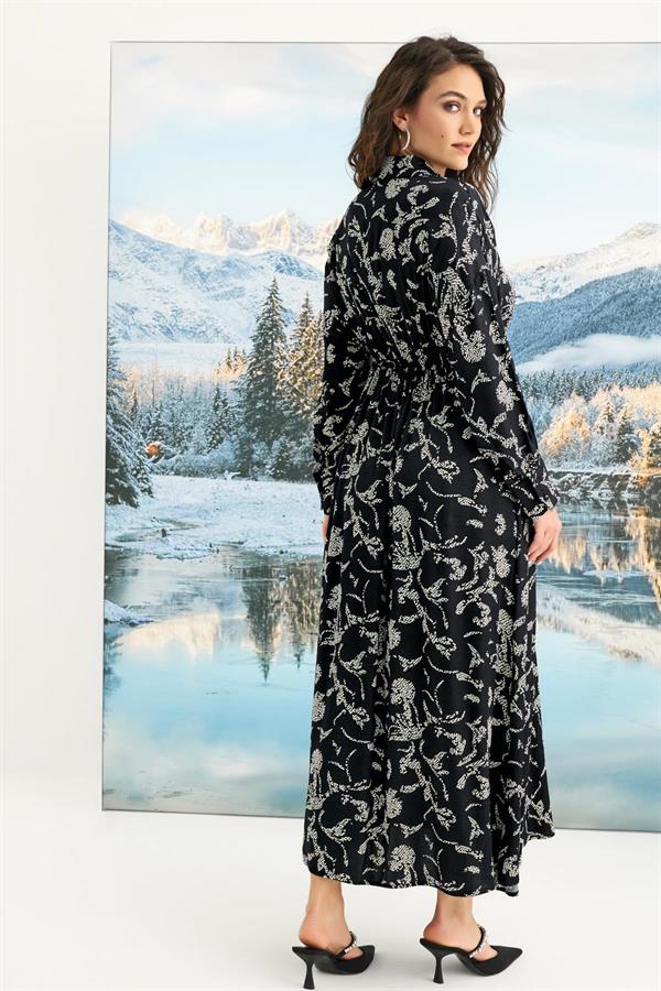 Arias Klozet %100 Viskon Desenli Truvakar Kollu Saten Elbise