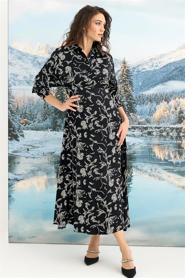 Arias Klozet %100 Viskon Desenli Truvakar Kollu Saten Elbise