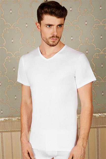 Erkek Pamuklu Kısa Kol V-Yaka Klasik Fanila T-Shirt (0316)