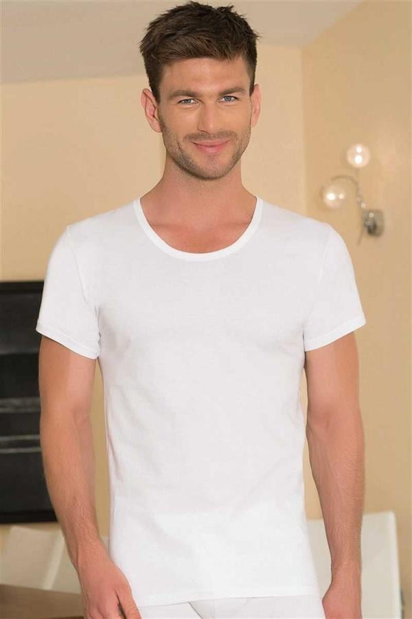 Erkek Pamuklu Kısa Kollu Geniş Yaka Klasik Fanila T-Shirt (0301)