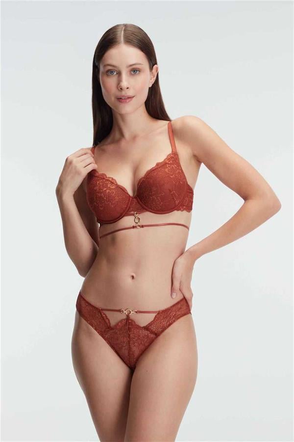 Kadın Balenli Destekli Dolgulu Göbek Detaylı Dantelli Sütyen ve Slip Takım (4832)