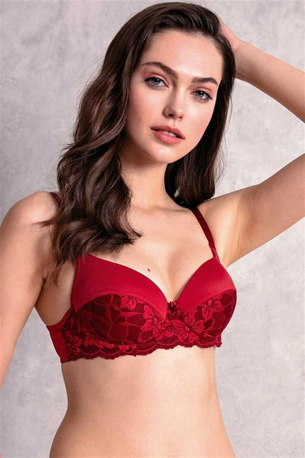 Kadın Balenli Destekli Dolgulu Günlük Klasik Dantelli T-Shirt Sütyeni (3233)