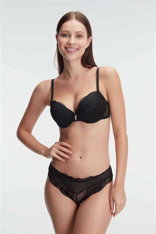 Kadın Balenli Destekli Dolgulu Taşlı Dantelli Sütyen ve Slip Takım (4825)