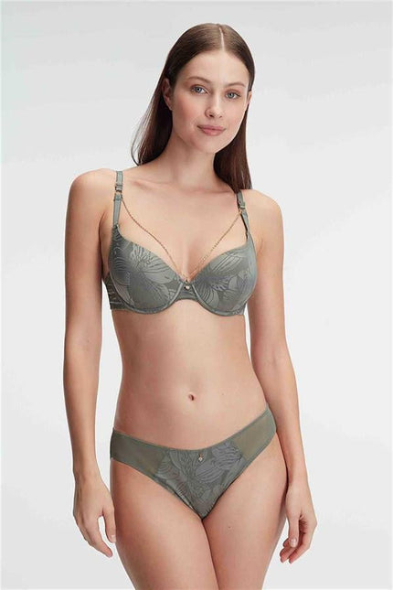 Kadın Balenli Destekli Dolgulu Yaka Detaylı Çiçek Baskılı Sütyen ve Slip Takım (4827)