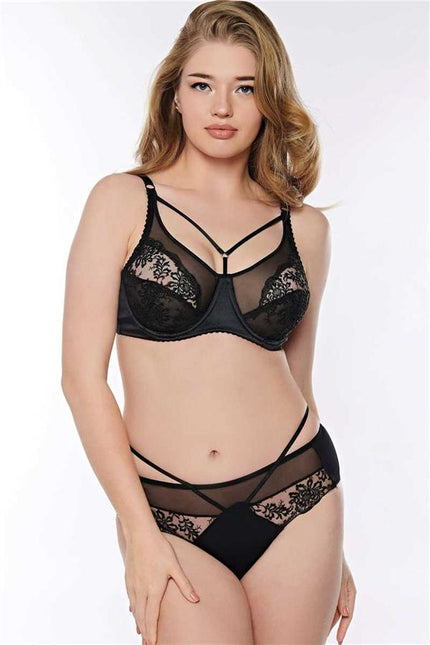 Kadın Balenli Desteksiz Dolgusuz Toparlayıcı Yaka Detaylı Dantelli Küçültücü Sütyen ve Slip Takım (4812)