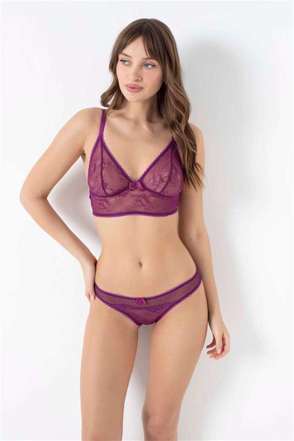 Kadın Balensiz Desteksiz Dolgusuz Dantelli Bralet Sütyen ve Slip Takım (4209)