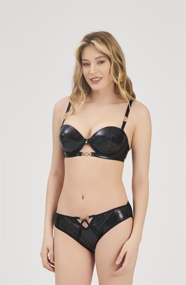 Moonlight 333 Siyah Deri Destekli Sütyen Yatak Takımı