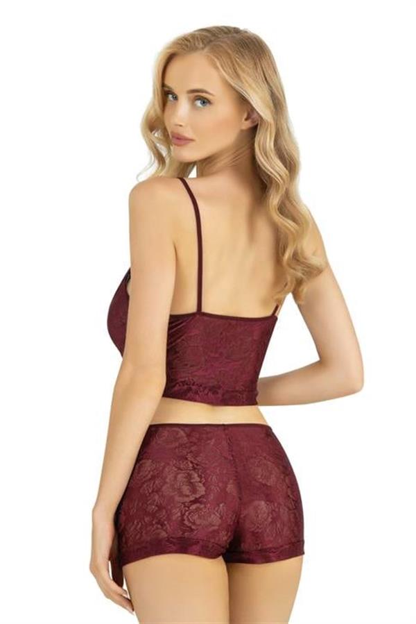 Arias Dolap Bordo Saten Şort Takımı 9219