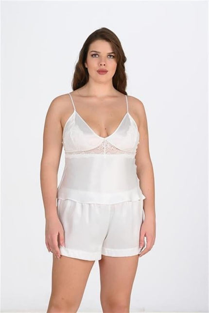 Arias Dolap Büyük Beden Ekru Saten Şort Takımı