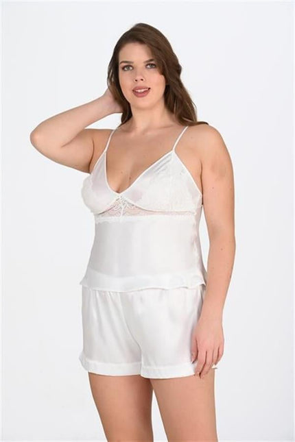 Arias Dolap Büyük Beden Ekru Saten Şort Takımı