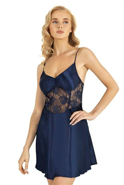 Arias Dolap Lacivert Kısa Saten Gecelik 8239