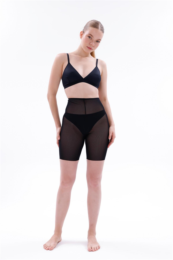 Arias Dolap Siyah MI EMAY 2705 Lazer Tül Toparlayıcı Paçalı Boxer Hayalet Korse