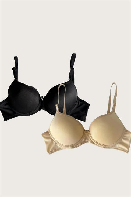 Arias Dolap Siyah-Ten 2'li Mikro Kumaş Push Up Dolgulu Balenli Günlük Destekli Sütyen