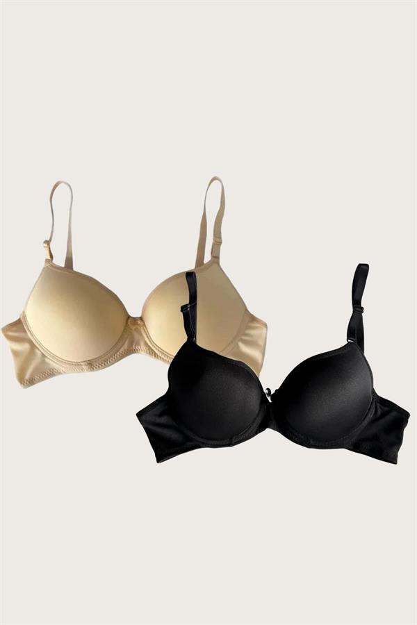 Arias Dolap Siyah-Ten 2'li Mikro Kumaş Push Up Dolgulu Balenli Günlük Destekli Sütyen