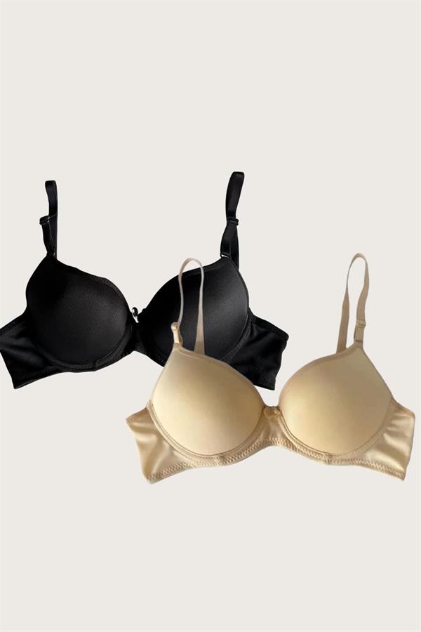 Arias Dolap Siyah-Ten 2'li Mikro Kumaş Push Up Dolgulu Balenli Günlük Destekli Sütyen