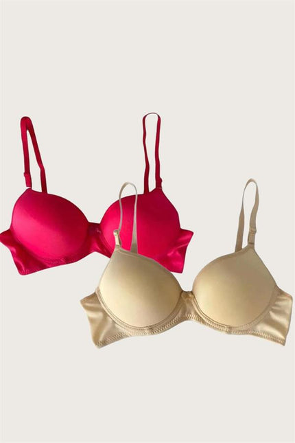 Arias Dolap Ten-Kırmızı 2'li Mikro Kumaş Push Up Dolgulu Balenli Günlük Destekli Sütyen