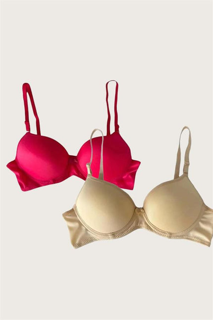 Arias Dolap Ten-Kırmızı 2'li Mikro Kumaş Push Up Dolgulu Balenli Günlük Destekli Sütyen
