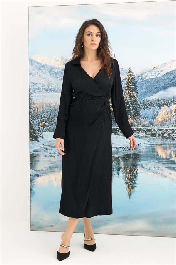 Arias Klozet %100 Viskon Uzun Kollu Saten Elbise 