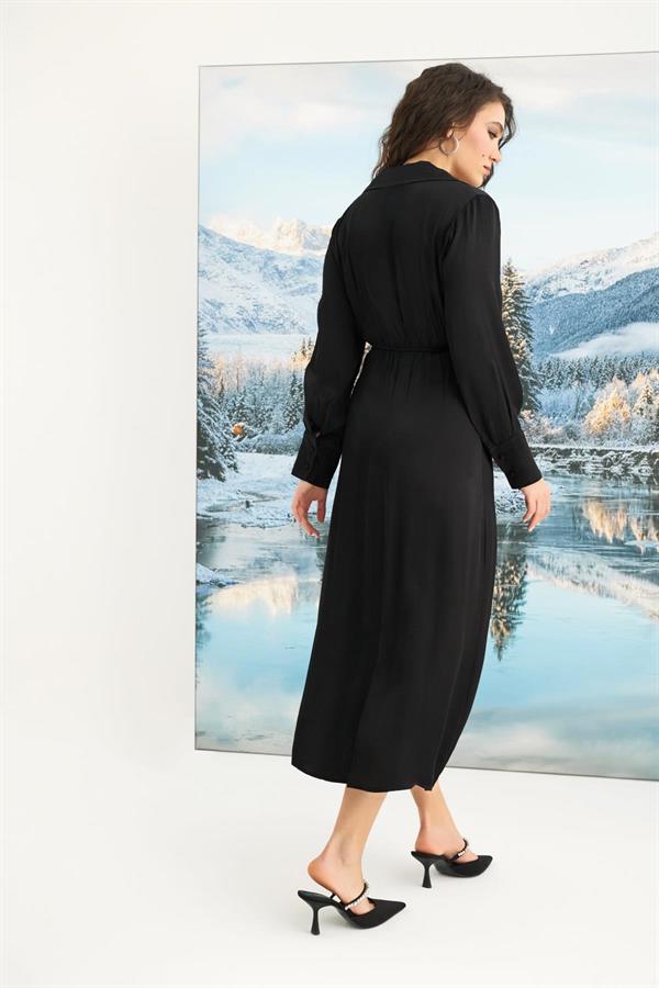 Arias Klozet %100 Viskon Uzun Kollu Saten Elbise 