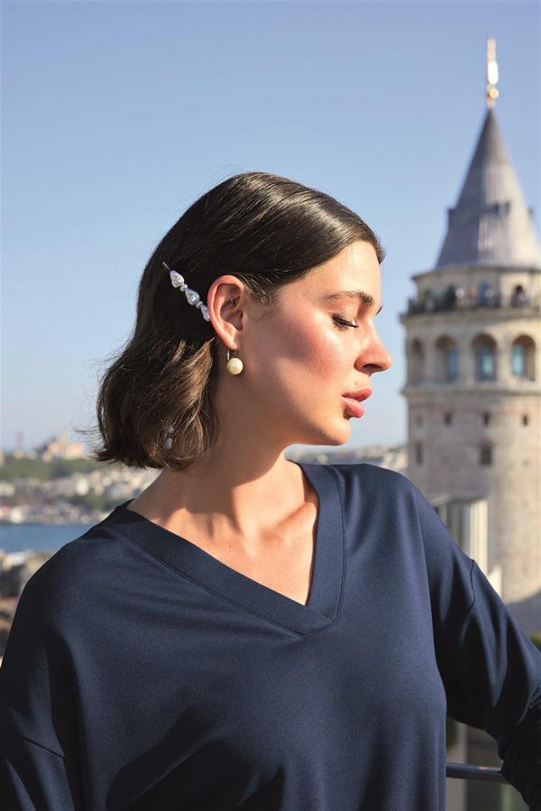 Arias Klozet Yaprak Desenli Uzun Kollu V Yaka Pijama Takımı