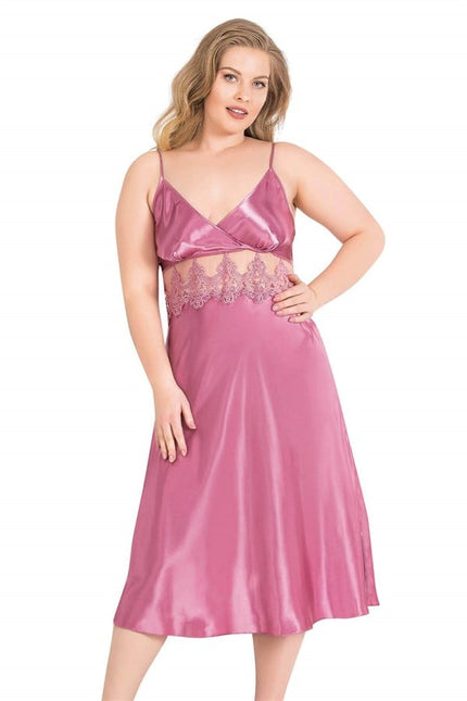 Arias Dolap Büyük Beden Gül Kurusu Uzun İkili Saten Sabahlık Gecelik Takımı