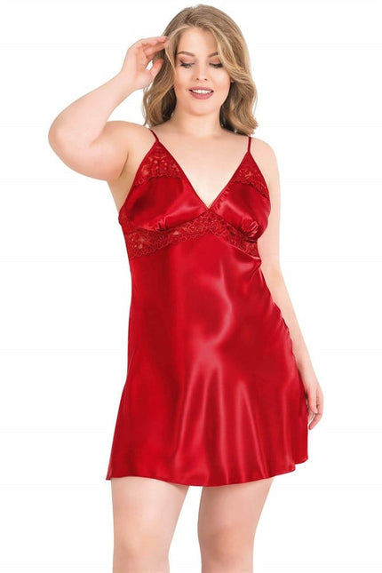 Arias Dolap Büyük Beden Kırmızı Kısa İkili Saten Sabahlık Gecelik Takımı