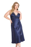 Arias Dolap Büyük Beden Lacivert Uzun İkili Saten Sabahlık Gecelik Takımı