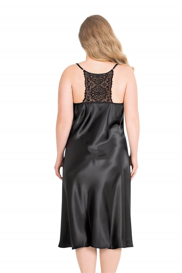 Arias Dolap Büyük Beden Siyah Uzun Saten Gecelik