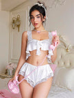 Arias Dolap Beyaz Dantel İşlemeli Sütyenli Saten Şortlu Takım