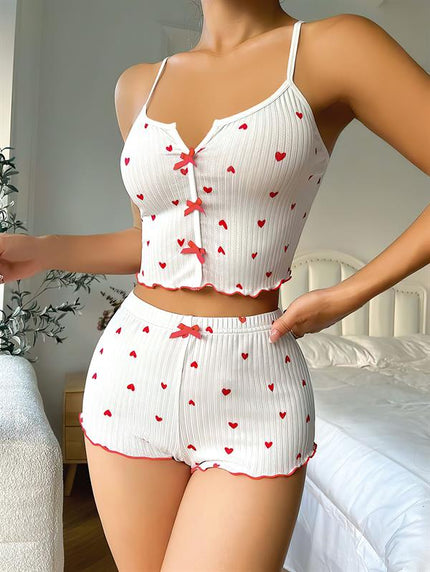 Arias Dolap Beyaz Fiyonk Desenli Kalpli Askılı Şortlu Pijama Takımı