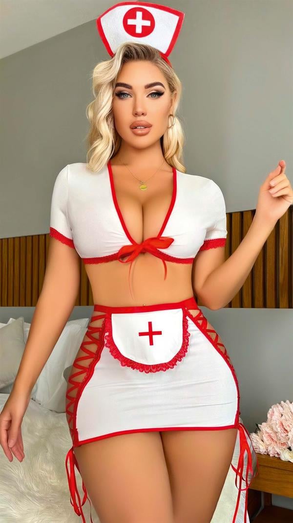 Arias Dolap Beyaz Kenarları İp Detaylı Fantezi Hemşire Kostüm 