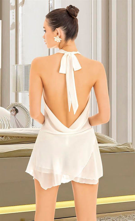 Arias Dolap Beyaz Sırt ve Göğüs Dekolteli Fantezi Mini Elbise