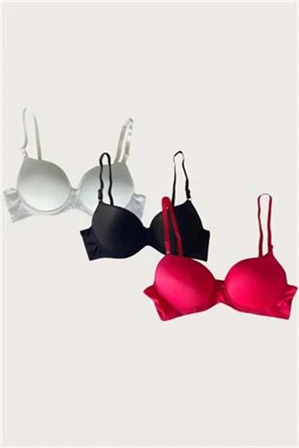 Arias Klozet Beyaz-Siyah-Kırmızı 3'lü Mikro Kumaş Push Up Dolgulu Balenli Günlük Destekli Sütyen 
