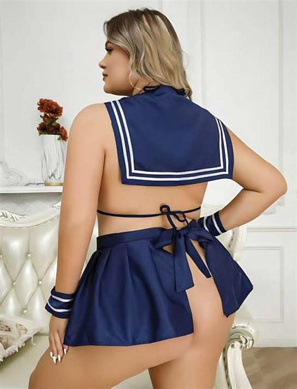 Arias Dolap Büyük Beden Lacivert Büstiyerli Kurdela Detaylı Mini Etekli Fantezi Denizci Kostümü